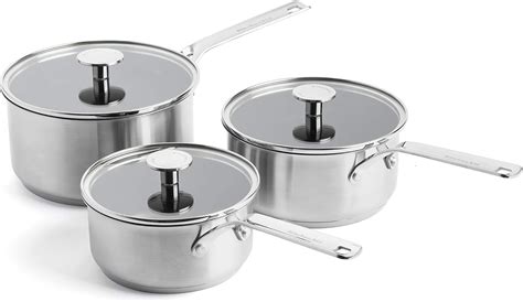 Amazon.com: KitchenAid Stainless Steel Non-Stick 16cm, 18cm & 20cm Saucepan Set, Silver: Home ...