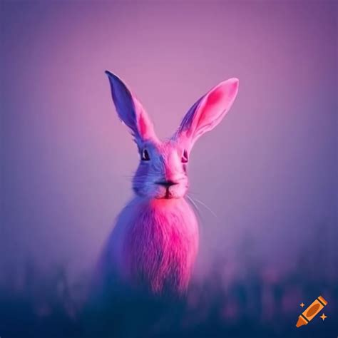 Pink hare in foggy environment
