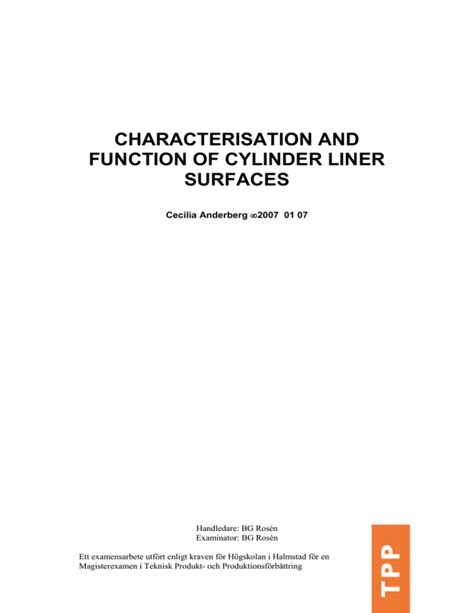 CHARACTERISATION AND FUNCTION OF CYLINDER LINER