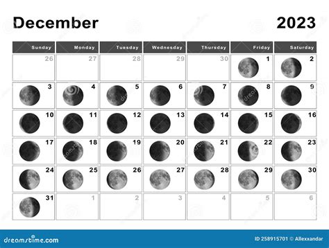 Dezember 2023 Mondkalender stock abbildung. Illustration von voll ...