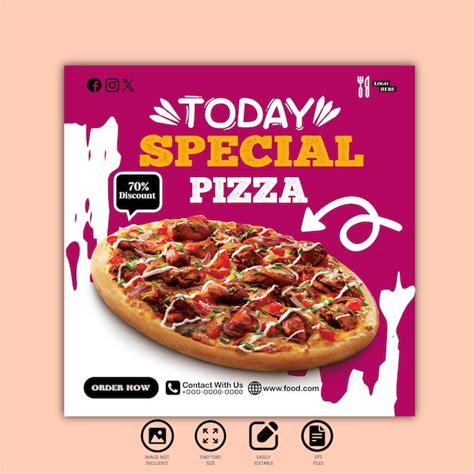 Premium Vector | Today special pizza social media post template