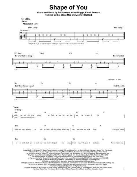 Ed Sheeran: Shape Of You | Guitar tabs, Tablature, Guitar songs