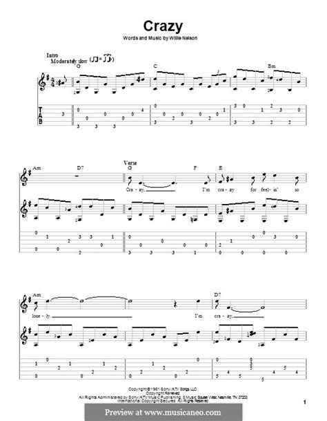 Crazy (Patsy Cline) by W. Nelson - sheet music on MusicaNeo