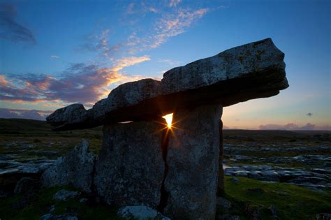 Photo Prints Wall Art - Sunset at Poulnabrone Dolmen, The Burren, Co Clare, Ireland.