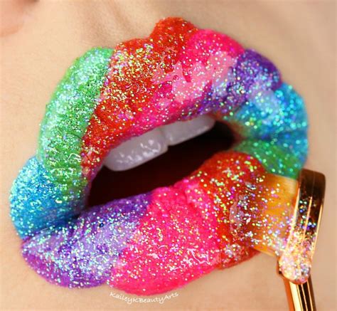 Rainbow Glitter Lip by @kaileykbeautyarts on Instagram. Inspired by colorful candy and lollipops ...