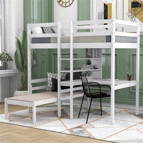 Buy CJLMN Twin Loft Bed with L-Shape Desk, Solid Wood Bed with Storage ...