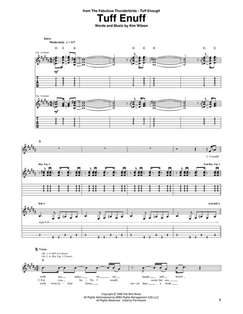 Tuff Enuff by The Fabulous Thunderbirds Sheet Music for Guitar Tab at Sheet Music Direct