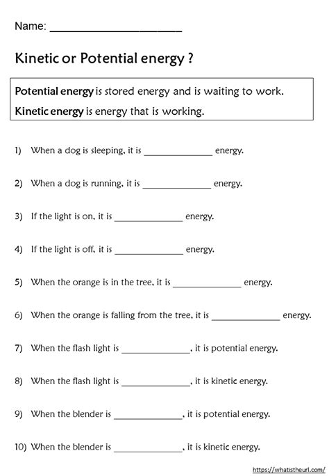 Kinetic And Potential Energy Worksheets