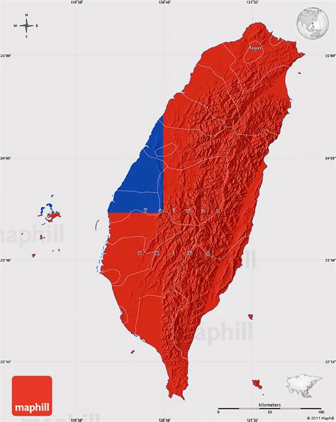 Flag Map of Taiwan, flag rotated