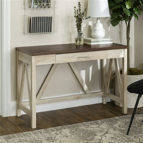 Woven Paths Rustic Farmhouse Computer Writing Desk with Drawer, Brown/White Oak - Walmart.com ...