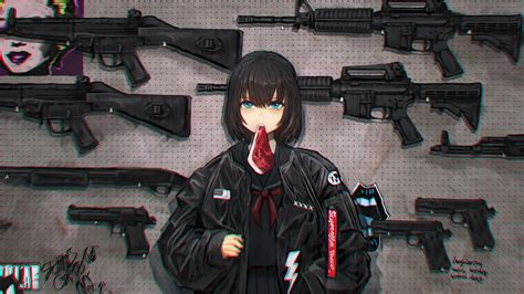 Anime Girl Gun Phone Wallpaper