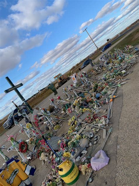 Humboldt Broncos bus crash site, October 9, 2019. 💛💚 : r/hockey