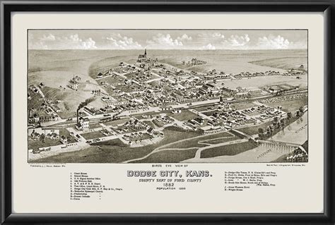 Restored Dodge City, Kansas, 1882 Map by J.J. Stoner | Vintage City Maps