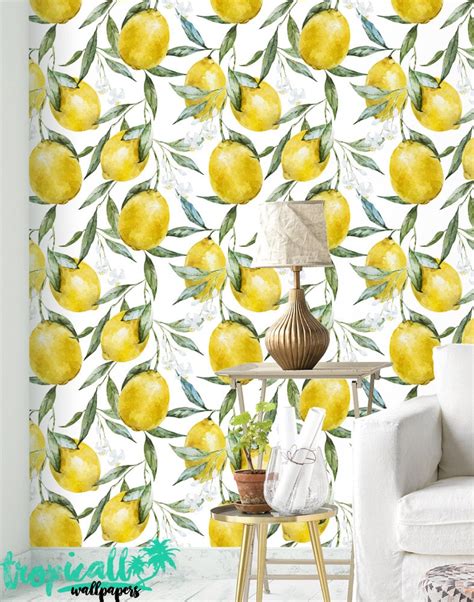 Lemon Print Wallpaper Removable Wallpapers Floral - Etsy