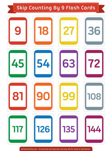 Free printable skip counting by 9 flash cards. Download them in PDF format at http ...