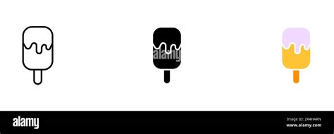 A vector image of an ice cream bar on a stick covered with chocolate glaze. Vector set of icons ...