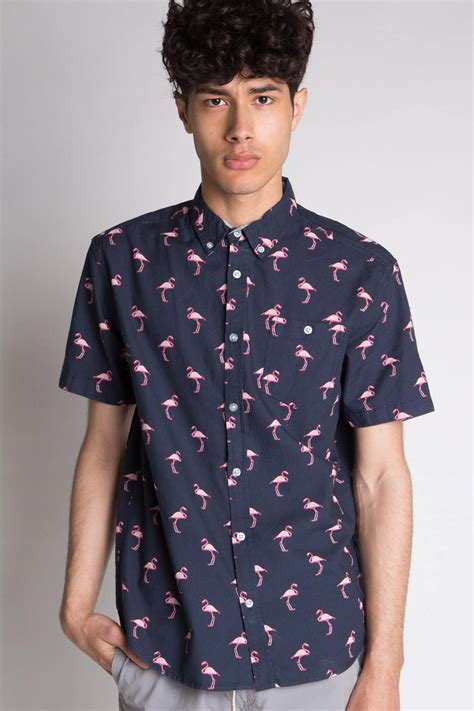 Pink Flamingo Icon-Printed Button Up - Ragstock | Geometric shirt, Mens button up, Print buttons