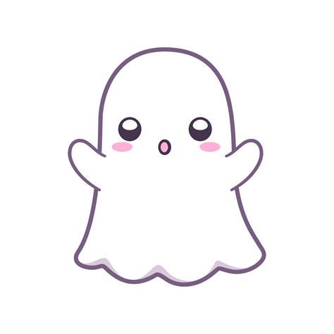 Kawaii ghost clipart doodle. Scary cute Halloween ghost cartoon vector ...