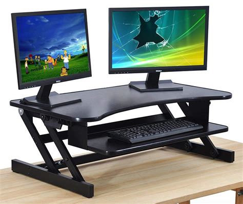 Standing Desk - Adjustable Height Sit Stand Dual Monitor Riser - Easy Lift Heavy Duty Office ...