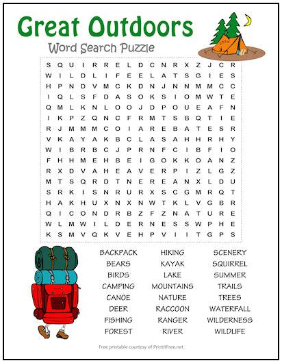 Great Outdoors Word Search Puzzle | Print it Free