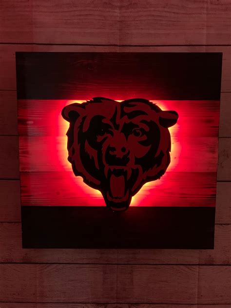 Chicago Bears rustic wood LED lit mancave wall art /sign bear | Etsy