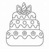 Premium Vector  Unicorn Cake Coloring Page Coloring Cartoon Birthday sketch template
