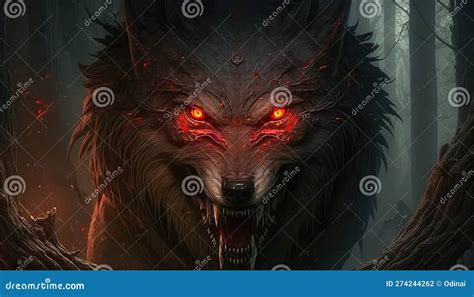 Angry Wolf with Red Eyes Close Up - Generative AI Stock Illustration ...