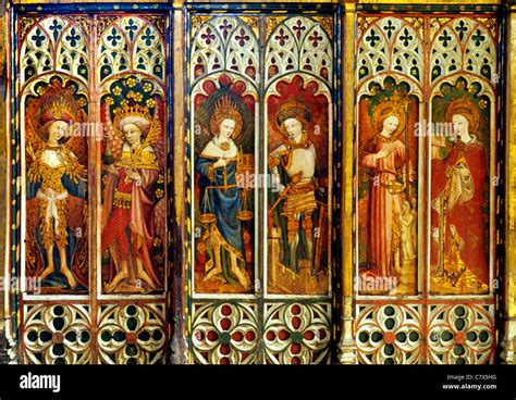 Barton Turf, Norfolk, rood screen, south screen, 6 panels, Cherubim, Principalities, Thrones ...