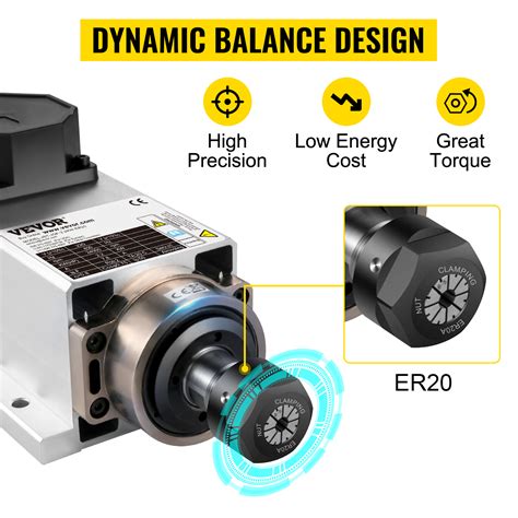 VEVOR Air Cooled Spindle Motor 2.2KW CNC Spindle Motor 220V Square Air Cooled Spindle Motor ER20 ...