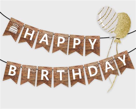 Happy Birthday Printable Banner Rustic Wooden Bunting Flag - Etsy