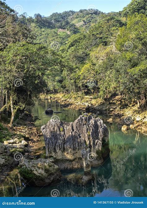 Cahabon River Going Underground And The Small Waterfalls Falling Off The Limestone Bridges In ...