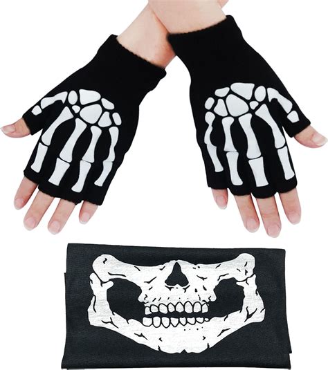 FFtto Skeleton Gloves Stretchy Fingerless Hand Warmer Skeleton Pattern ...