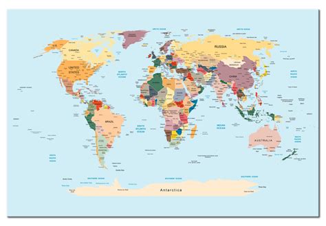 Art Work The world in a nutshell - colourful graphics with countries and cities - World maps ...