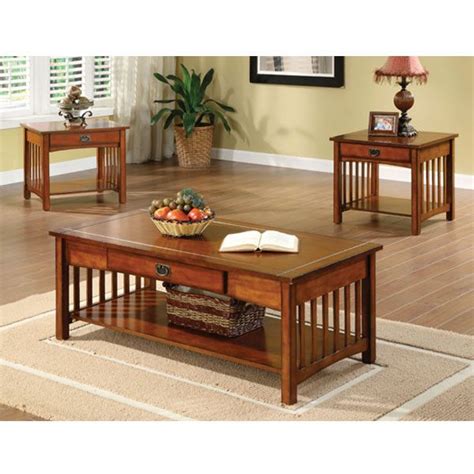Seville Mission Style Oak Finish 3-Piece Coffee & End Table Set | Mission style living room ...
