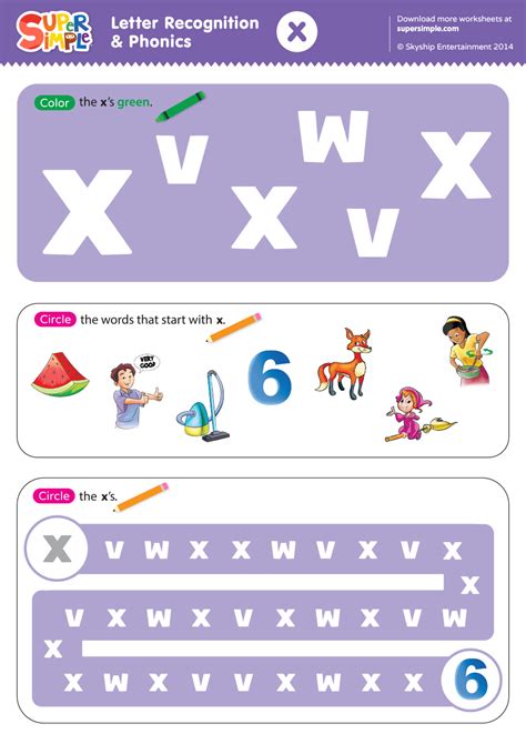 Letter Recognition & Phonics Worksheet - x (lowercase) - Super Simple