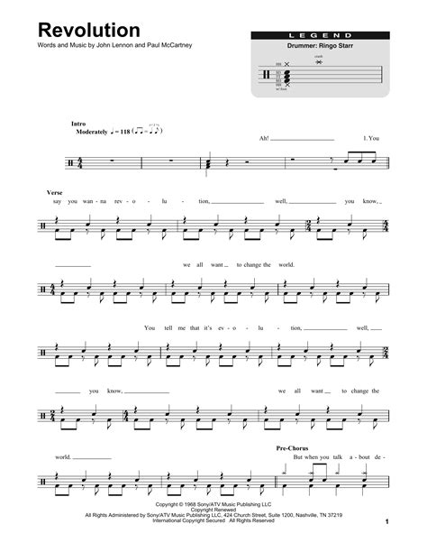 Revolution by The Beatles Sheet Music for Drums Transcription at Sheet Music Direct