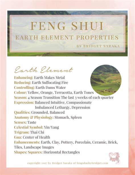 Feng Shui Five Element Properties + Earth Element - Feng Shui by Bridget