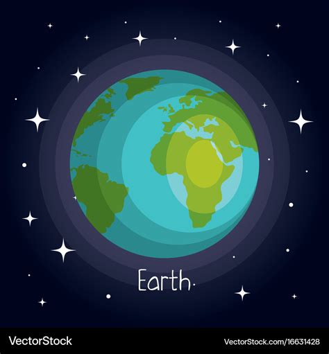 Earth planet in space with stars shiny cartoon Vector Image