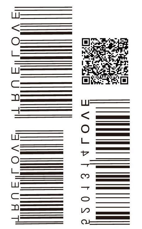 two black and white stamps with the words love on them, one has a barcode pattern