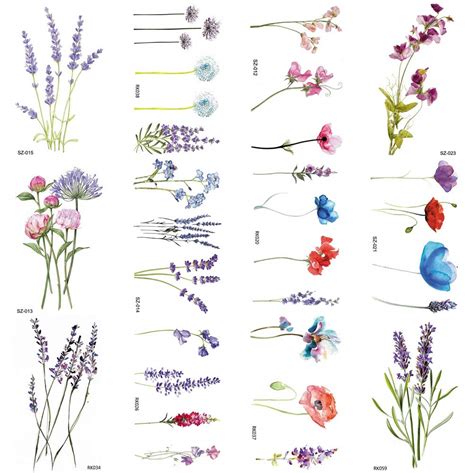 Buy COKTAK 12Pieces/Lot 3D Watercolor Lavender Flower Temporary Tattoos For Women Body Art Arm ...