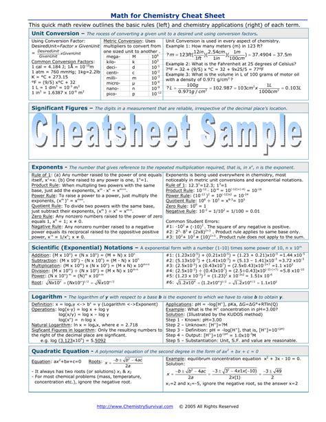 Class 10 Cbse Chemistry Cheat Sheet