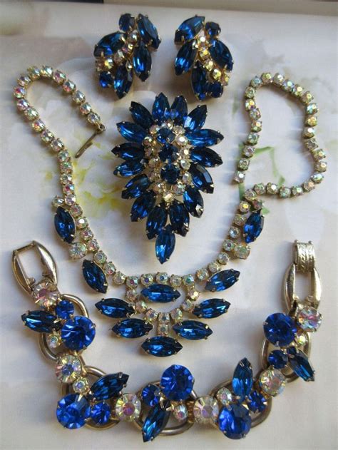 Vintage Unsigned Costume Jewelry Set Sapphire Blue | Rhinestone jewelry ...