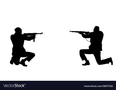 Army soldier shooting at enemy silhouette Vector Image