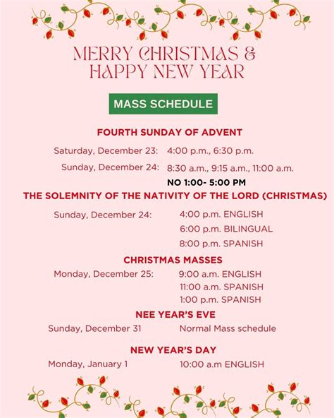 Mass Schedule – Sacred Heart Parish