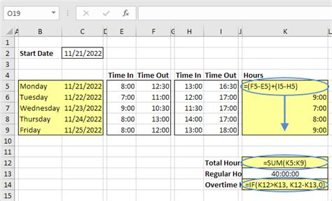 Excel Timesheet Formula Template