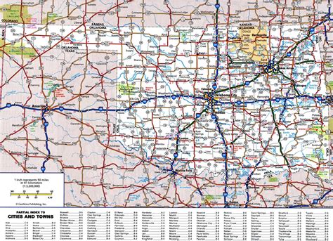 Laminated Map - Large detailed roads and highways map of Oklahoma state with all cities and ...