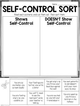 Social Emotional Learning: Self Control Lesson and Printables | Social skills lessons, Social ...