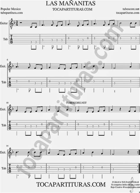 tubescore: Las Mañanitas Tabs Sheet Music for Guitar Las Mañanitas ...