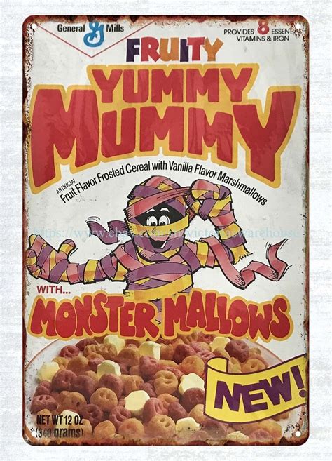 1987 Fruity Yummy Mummy Cereal Box metal tin sign old reproductions for ...