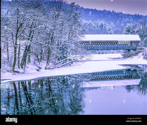 Covered bridge in winter , Hillsborough County, New Hampshire Winter scene in Southern New ...